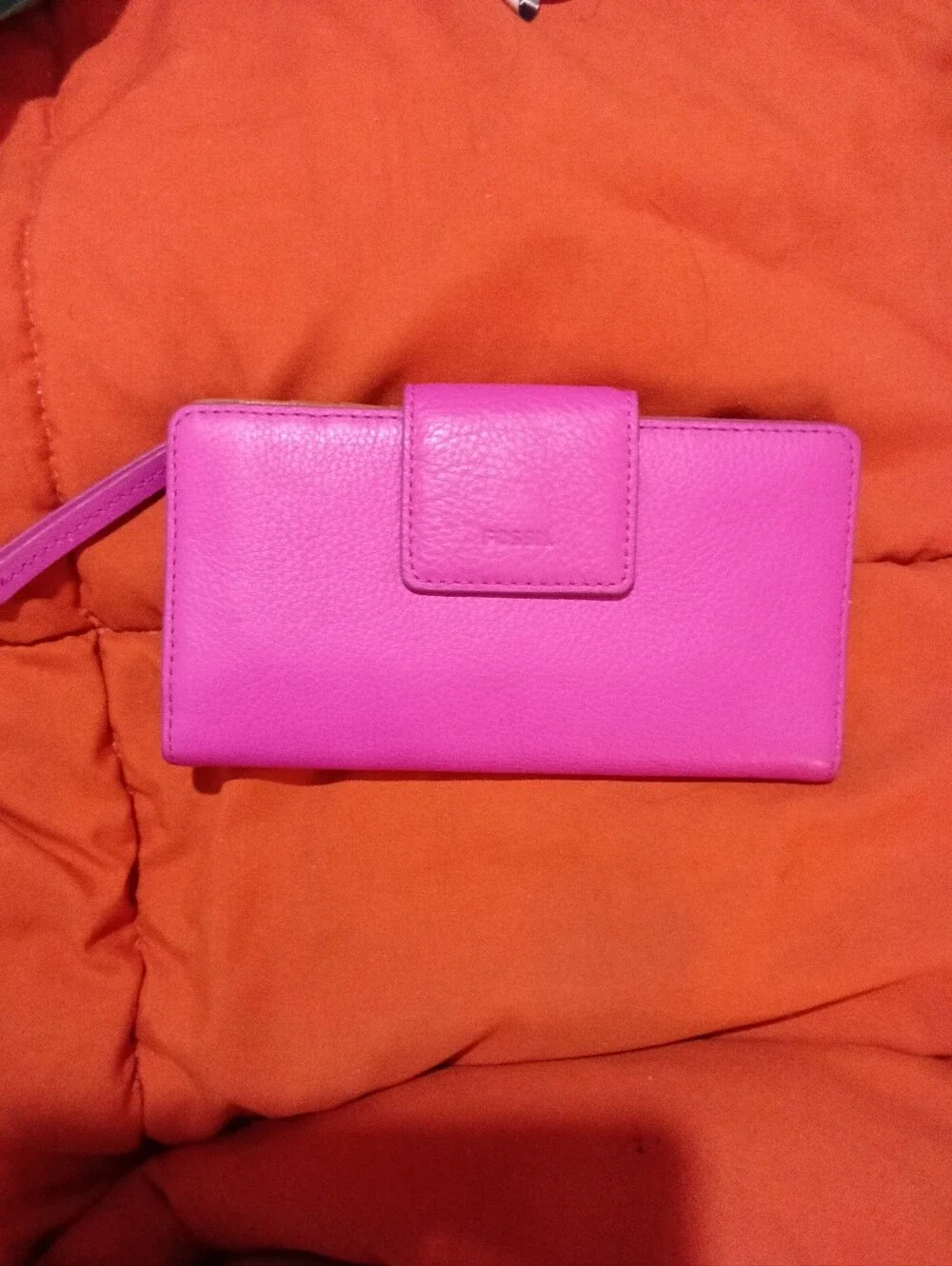 Fossil Emma RFID Bright Pink Leather Clutch Wallet Wristlet